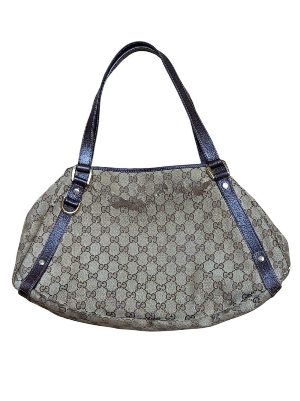 GUCCI•Abbey GG monogram canvas hobo handbag brown FLAWED